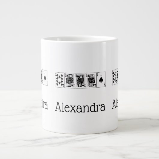 カジノナイトトランプのポーカー王室のストレートフラッシュスペード ジャンボコーヒーマグカップ (正面)