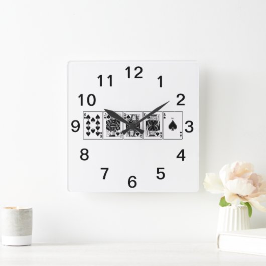 カジノナイトトランプのポーカー王室のストレートフラッシュスペード スクエア壁時計 (ホーム)