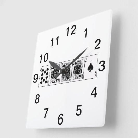 カジノナイトトランプのポーカー王室のストレートフラッシュスペード スクエア壁時計 (傾斜)
