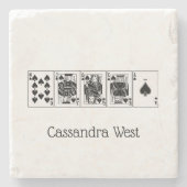 カジノナイトトランプのポーカー王室のストレートフラッシュスペード ストーンコースター (正面)