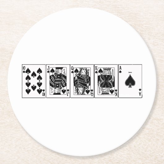 カジノナイトトランプのポーカー王室のストレートフラッシュスペード ラウンドペーパーコースター (正面)
