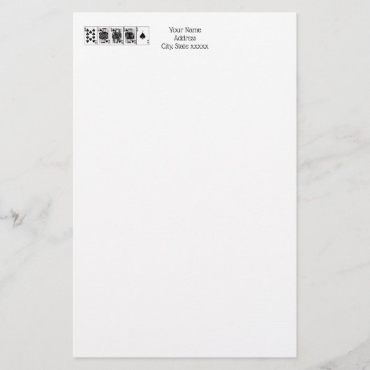 カジノナイトトランプのポーカー王室のストレートフラッシュスペード 便箋 (正面)