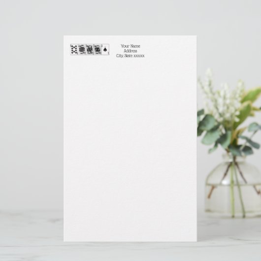 カジノナイトトランプのポーカー王室のストレートフラッシュスペード 便箋 (スタンド正面)