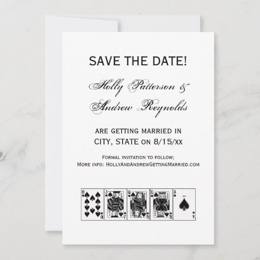 カジノナイトトランプのポーカー王室のストレートフラッシュスペード 招待状 (正面)