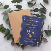 カジノナイトネイビーブルー金ゴールド誕生日 招待状