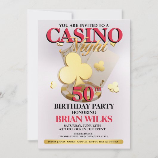 カジノナイトバースデーパーティーの招待 招待状 (正面)