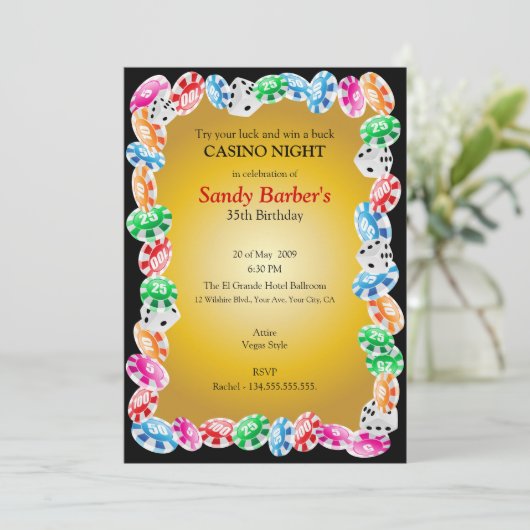 カジノナイトバースデーパーティー招待テンプレート 招待状 (スタンド正面)