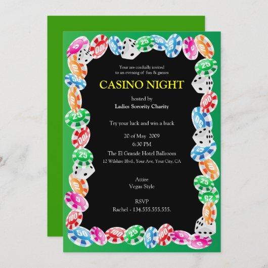 カジノナイトパーティの招待状テンプレート 招待状 (正面/裏面)