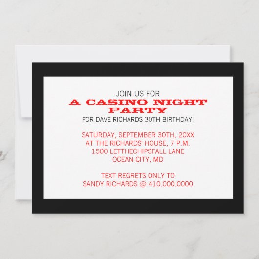 カジノナイトパーティの招待状 招待状 (裏面)