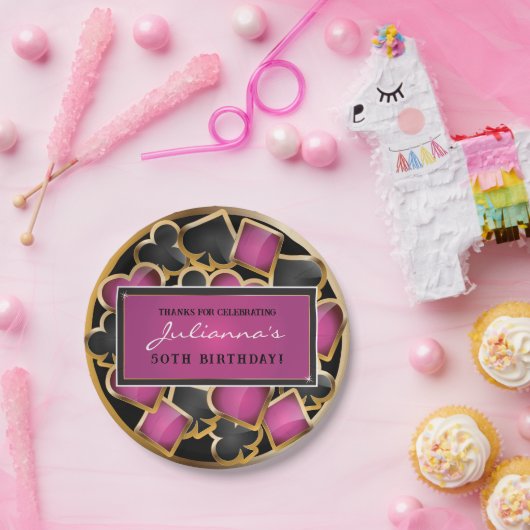カジノナイトピンクバースデーパーティギフトラベル ペーパープレート (パーティー)