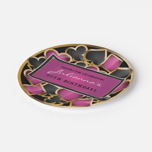 カジノナイトピンクバースデーパーティギフトラベル ペーパープレート (アングル)