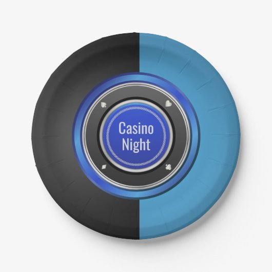 カジノナイトブラックアンドブルートランプのポーカーチップ ペーパープレート (正面)