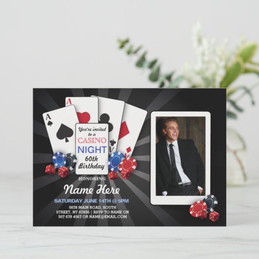 カジノナイトラスベガスフォト誕生日カード招待状 招待状 (スタンド正面)