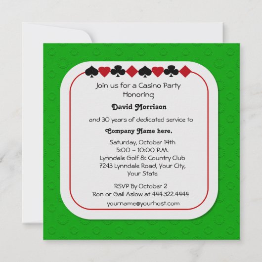 カジノナイトリタイアメントパーティの招待状 招待状 (裏面)