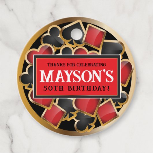 カジノポーカーカード誕生日パーティーへの招待 フェイバータグ (正面)