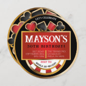 カジノポーカーカード誕生日パーティーへの招待 招待状 (正面/裏面)