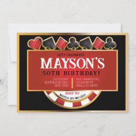 カジノポーカーカード誕生日パーティーへの招待 案内状