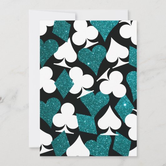 カジノモダンティール(緑がかった色)グリッター結婚ズ 招待状 (裏面)