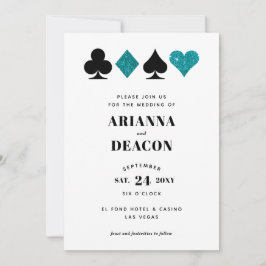 カジノモダンティール（緑がかった色）グリッター結婚式招待状 招待状