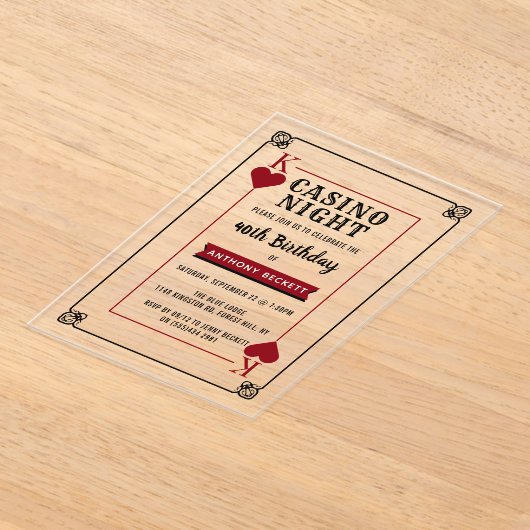 カジノモダンナイトバースデーパーティー アクリル招待状 (レイダウン)