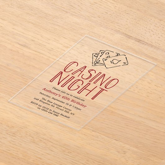 カジノモダンナイトバースデーパーティー アクリル招待状 (レイダウン)