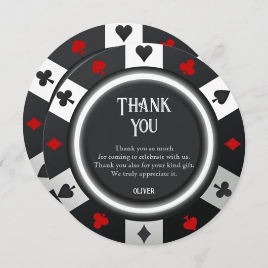 カジノラスベガストランプのポーカーチップ誕生日 サンキューカード (正面/裏面)