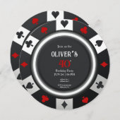 カジノラスベガストランプのポーカーチップ誕生日 招待状 (正面/裏面)