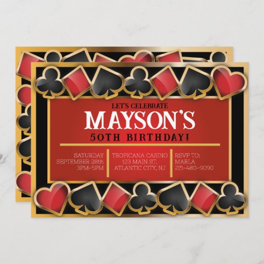 カジノリゾートカードバースデーパーティーの招待 案内状 (正面/裏面)