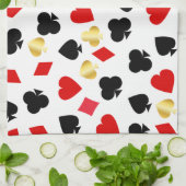 カジノレッド、ブラック、および金ゴールドカードスーツ賭博 キッチンタオル (折り畳み)