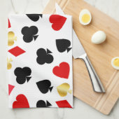 カジノレッド、ブラック、および金ゴールドカードスーツ賭博 キッチンタオル (四つ折り)