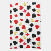 カジノレッド、ブラック、および金ゴールドカードスーツ賭博 キッチンタオル (縦)