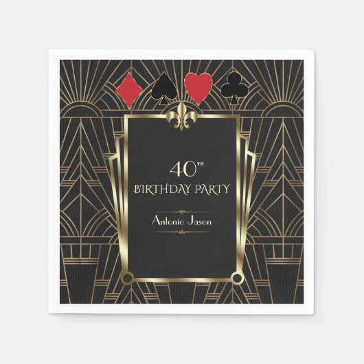 カジノロイヤルトランプのポーカー40th誕生日パーティー スタンダードカクテルナプキン (正面)