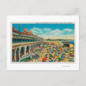 カジノ前のビーチの群衆 ポストカード (正面)