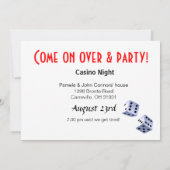 カジノ夜ラスベガスのトランプのポーカーのパーティー-赤 招待状 (裏面)