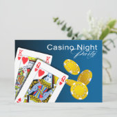 カジノ夜ラスベガスのトランプのポーカーのパーティー-青 招待状 (スタンド正面)