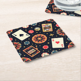 カジノ柄のテーマ（黒） スクエアペーパーコースター