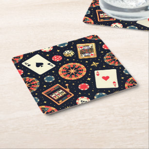 カジノ柄のテーマ(黒) スクエアペーパーコースター