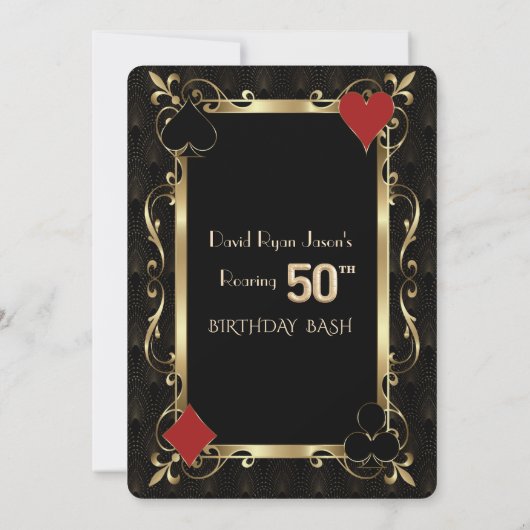 カジノ王室のトランプのポーカーローアリング50th誕生日Bash 招待状 (裏面)