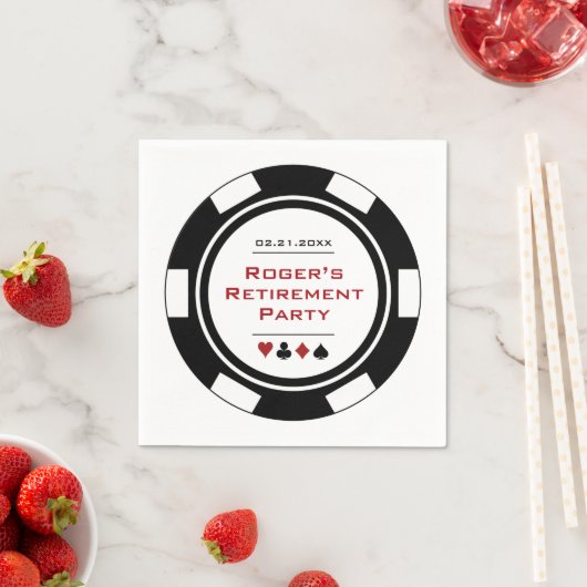 カジノ白黒トランプのポーカーチップ退職パーティー スタンダードカクテルナプキン (インサイチュ)