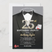 カジノ誕生日の招待状。白黒テーマ 招待状 (正面)