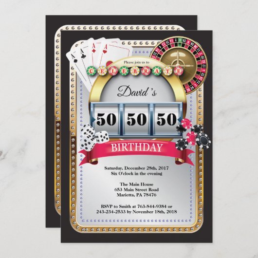 カジノ誕生日招待状遊トランプのポーカーカード 招待状 (正面/裏面)
