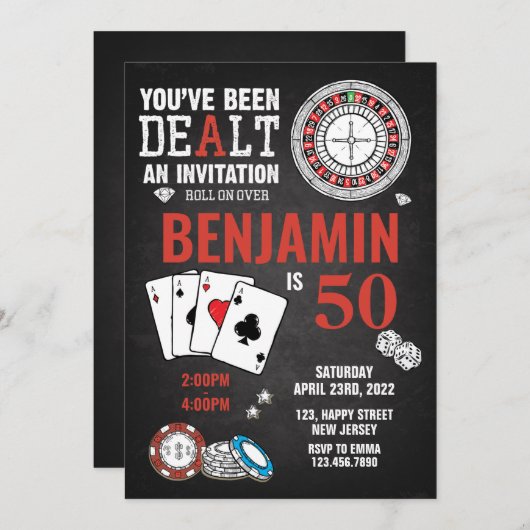 カジノ誕生日招待状 – 任意の年齢 招待状 (正面/裏面)