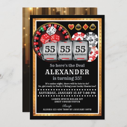 カジノ誕生日招待状 招待状 (正面/裏面)