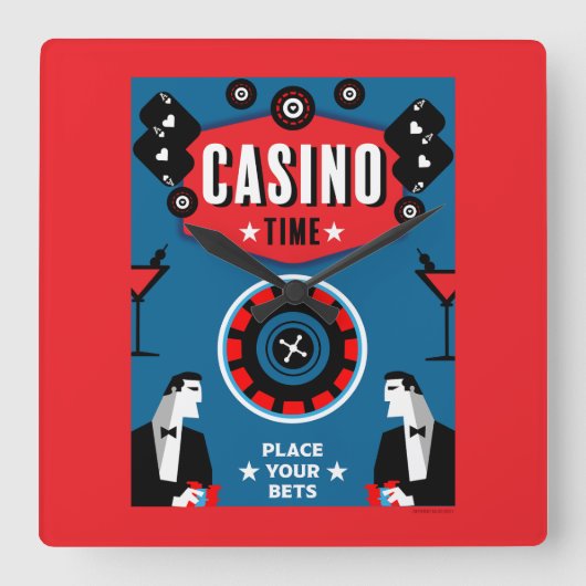 カジノ賭博トランプのポーカールーレット スクエア壁時計 (正面)