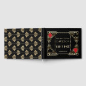 カジノ金ゴールドアールデコフレーム結婚Roaring 20s ゲストブック (全面)