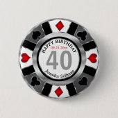 カジノ00歳の誕生日パーティー-シルバーとブラック 缶バッジ (正面)