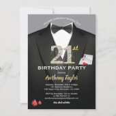 カジノ21th誕生日ブラックカードと金ゴールドトランプのポーカーカード 招待状 (正面)