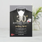 カジノ30歳の誕生日の招待状。白黒 招待状 (スタンド正面)