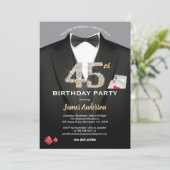 カジノ45歳の誕生日の招待状。黒と金ゴールド 招待状 (スタンド正面)