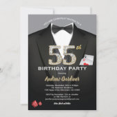 カジノ55歳の誕生日の招待状。黒と金ゴールド 招待状 (正面)